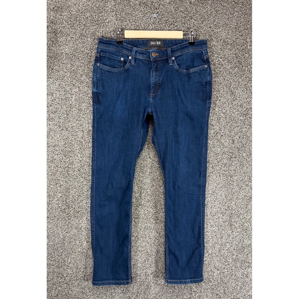 DU/ER DUER L2X Relaxed Tapered Jeans Mens 34/30 (Fits 34/29) Blue Stretch Denim